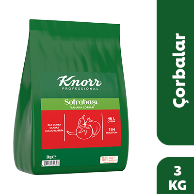Knorr Sofrabaşı Tarhana Çorbası 3KG - Baz çorba olarak kullanılabilen Knorr Sofrabaşı Tarhana Çorbası ile çorbalarınızı damak tadınıza uygun şekilde lezzetlendirebilirsiniz. Bir paket Knorr Sofrabaşı Tarhana Çorbası ile  46 L / 184 porsiyon çorba elde edebilirsiniz.